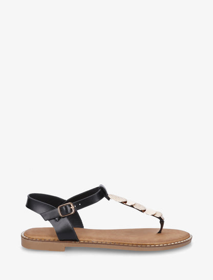 Nu-pieds à entredoigt et bijoux médailles - Noir - 1