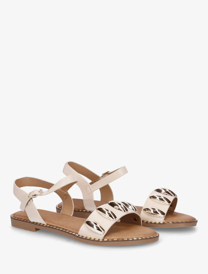 Nu-pieds en simili à bijoux ovales - Beige - 4