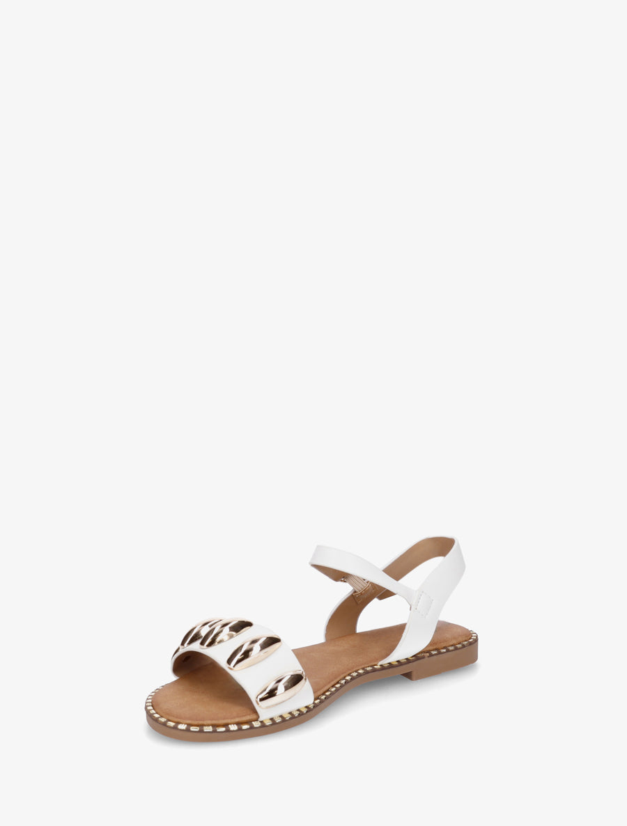 Nu-pieds en simili à bijoux ovales - Blanc - 3