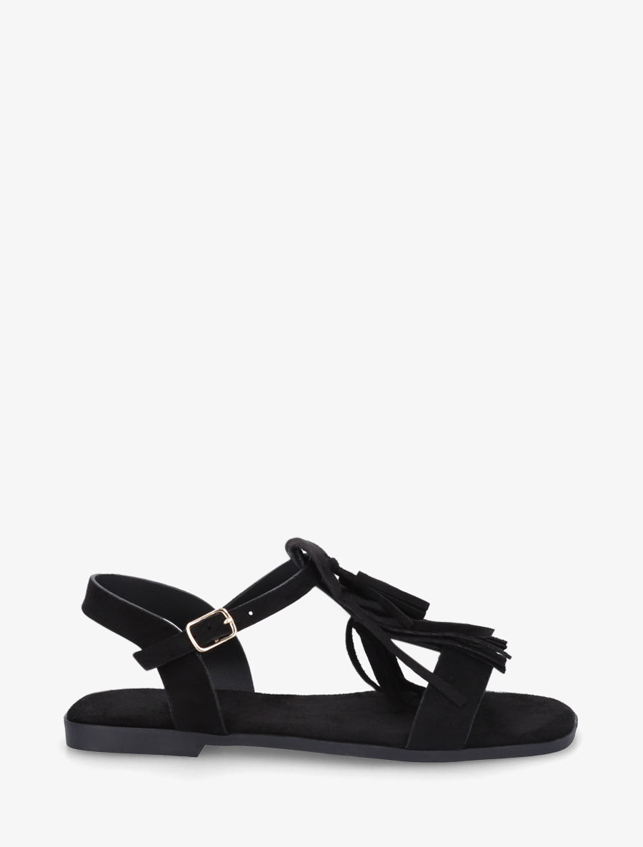 Sandales en suédine à franges - Noir - 1
