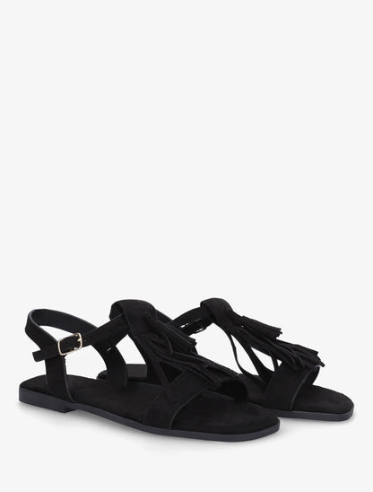 Sandales en suédine à franges - Noir - 4