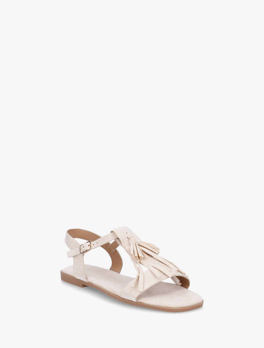Sandales en suédine à franges - Beige - 2