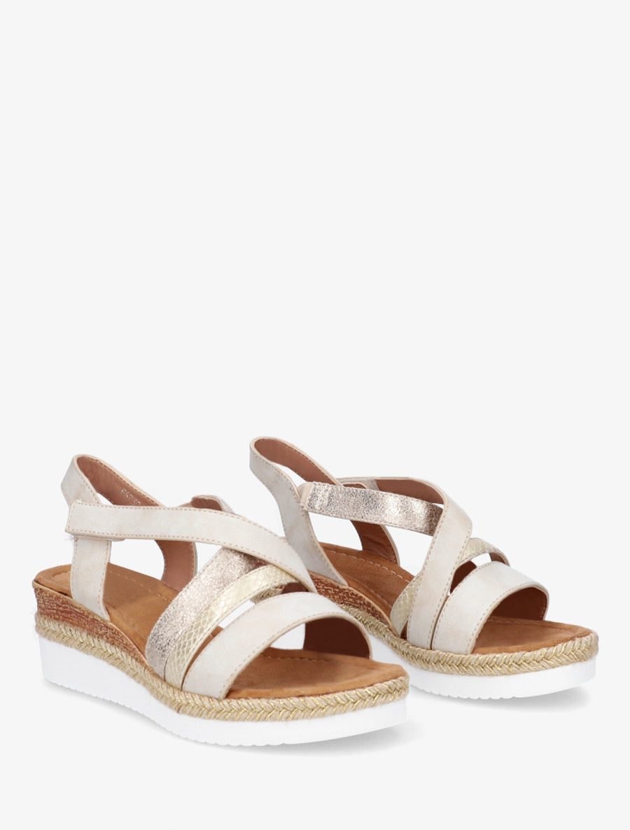 Sandales compansées à scratch - Beige - 4