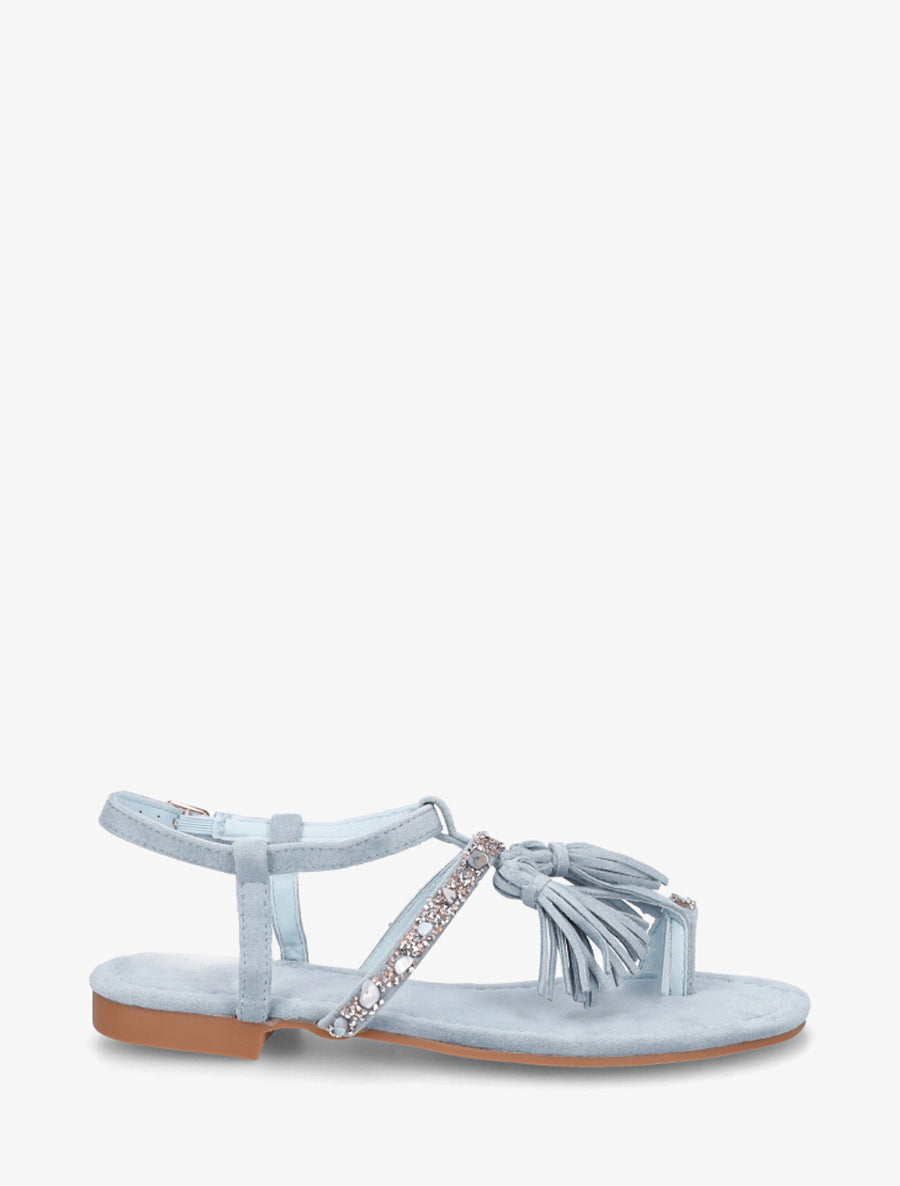 Nu-pieds en suédine à strass et pierres - Bleu ciel - 1