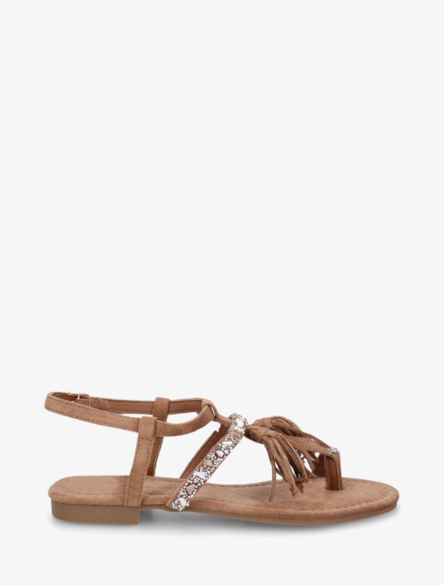 Nu-pieds en suédine à strass et pierres - Camel - 1