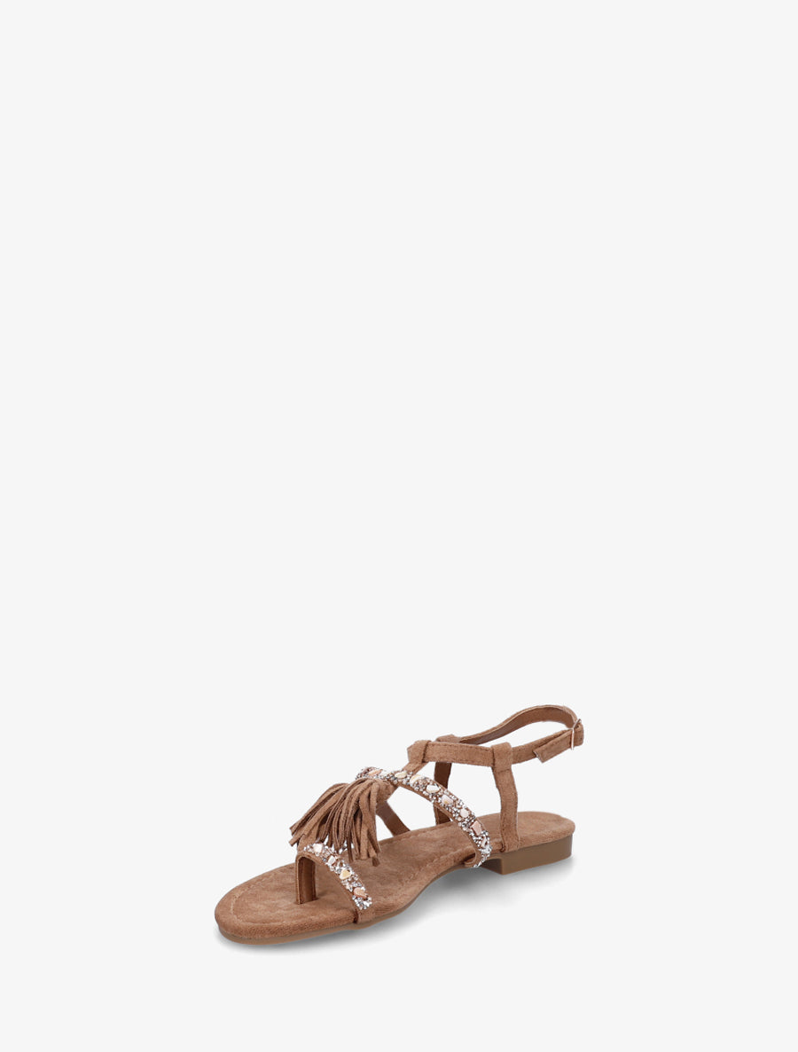 Nu-pieds en suédine à strass et pierres - Camel - 3