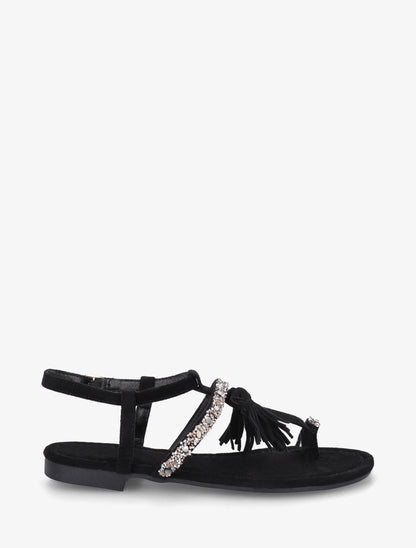 Nu-pieds en suédine à strass et pierres - Noir - 1