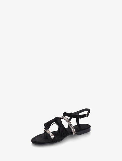 Nu-pieds en suédine à strass et pierres - Noir - 3