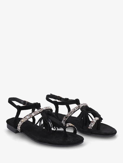 Nu-pieds en suédine à strass et pierres - Noir - 4