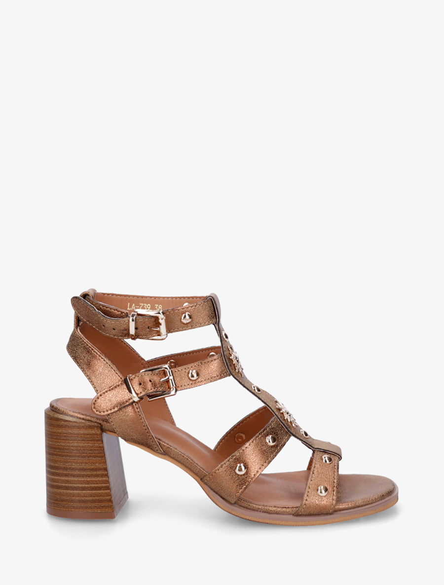 Sandales cloutées à talon - Bronze - 1