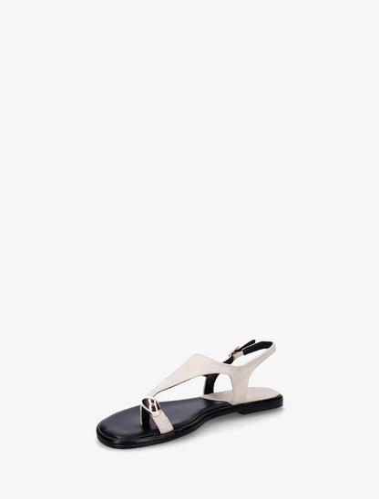 Nu-pieds en suédine à entredoigt et bague métallique - Beige - 3