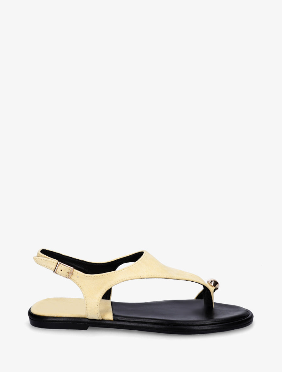 Nu-pieds en suédine à entredoigt et bague métallique - Jaune - 1