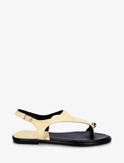 Nu-pieds en suédine à entredoigt et bague métallique - Jaune - 1
