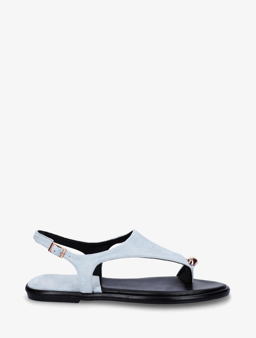 Nu-pieds en suédine à entredoigt et bague métallique - Bleu pâle - 1