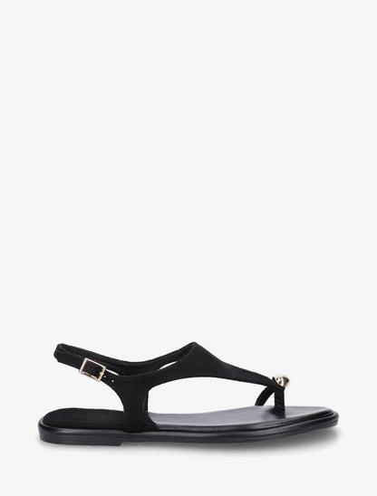 Nu-pieds en suédine à entredoigt et bague métallique - Noir - 1
