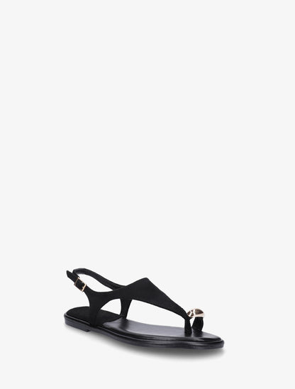 Nu-pieds en suédine à entredoigt et bague métallique - Noir - 2