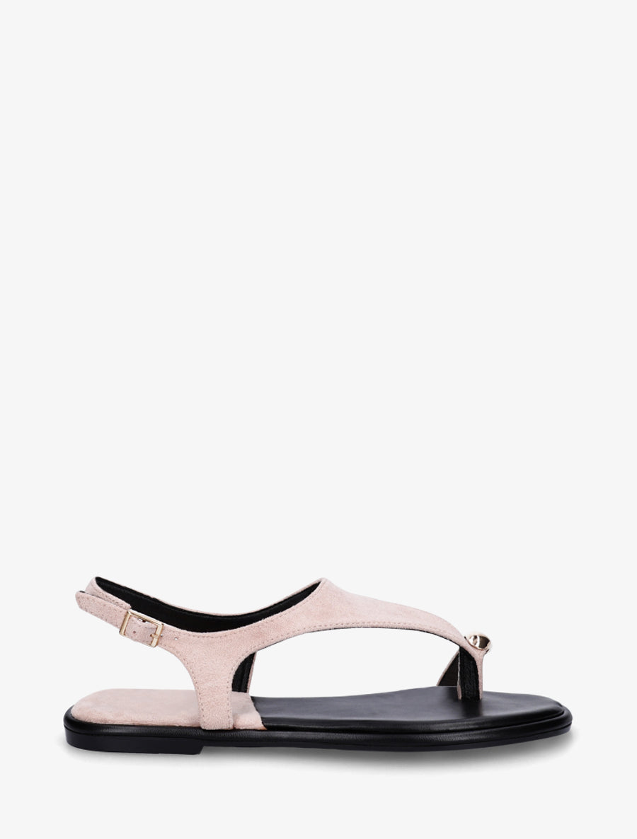 Nu-pieds en suédine à entredoigt et bague métallique - Rose pâle - 1