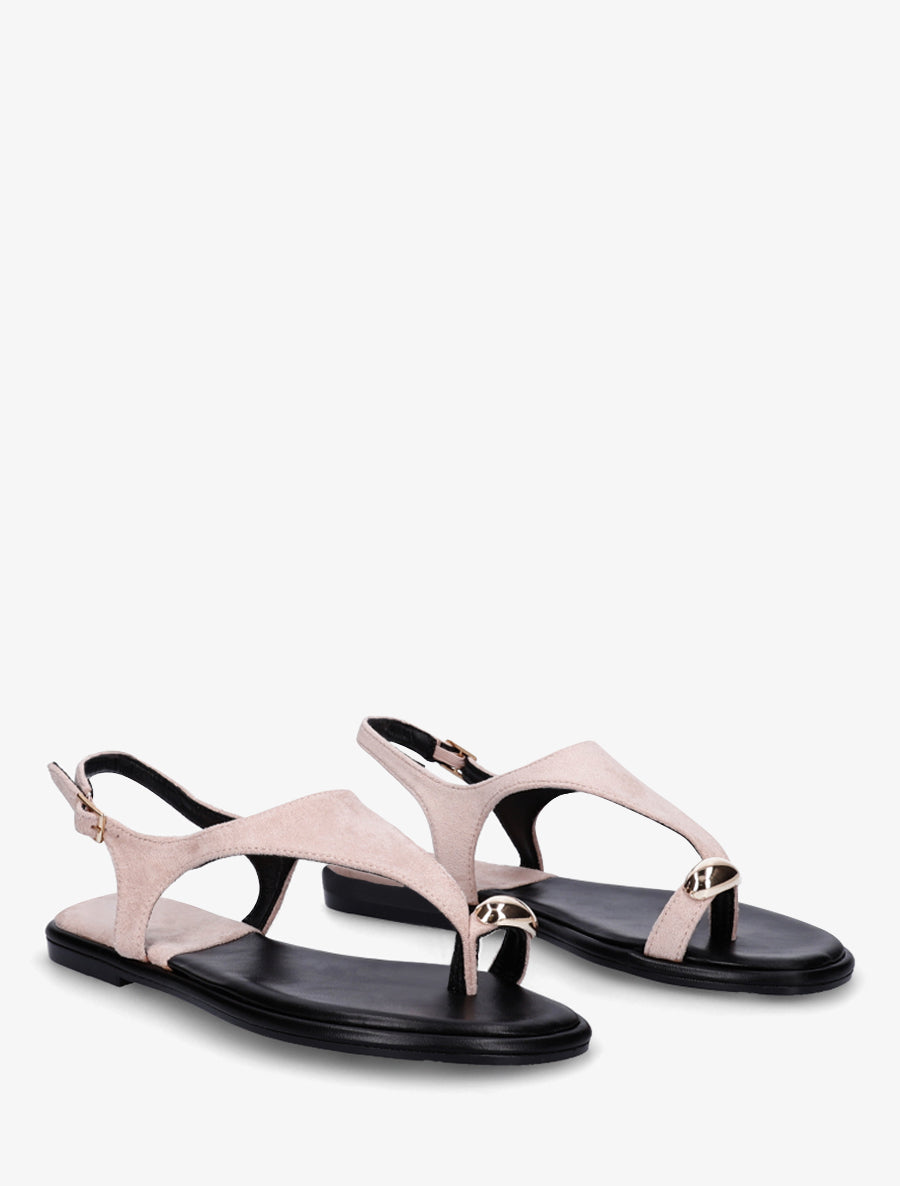 Nu-pieds en suédine à entredoigt et bague métallique - Rose pâle - 4