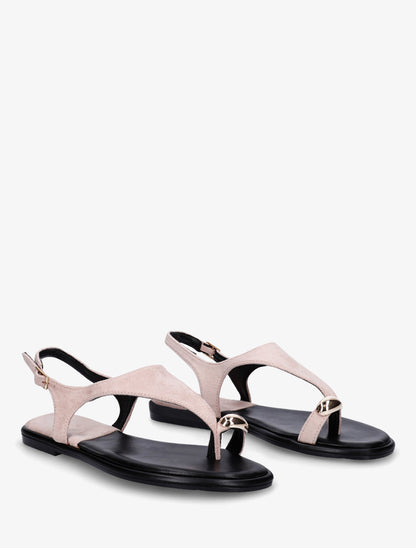 Nu-pieds en suédine à entredoigt et bague métallique - Rose pâle - 4