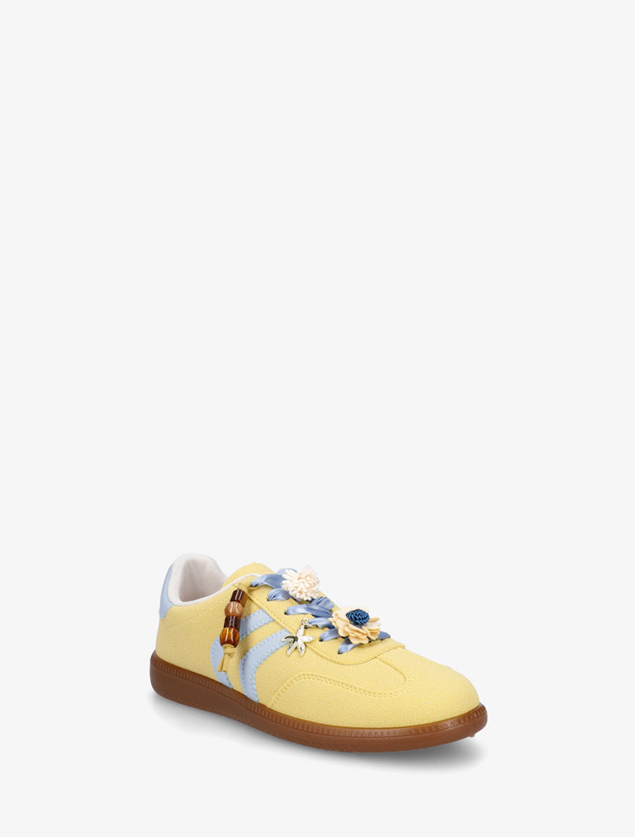 Sneakers à empiècement fleurs et bandes contrastantes - Jaune - 2