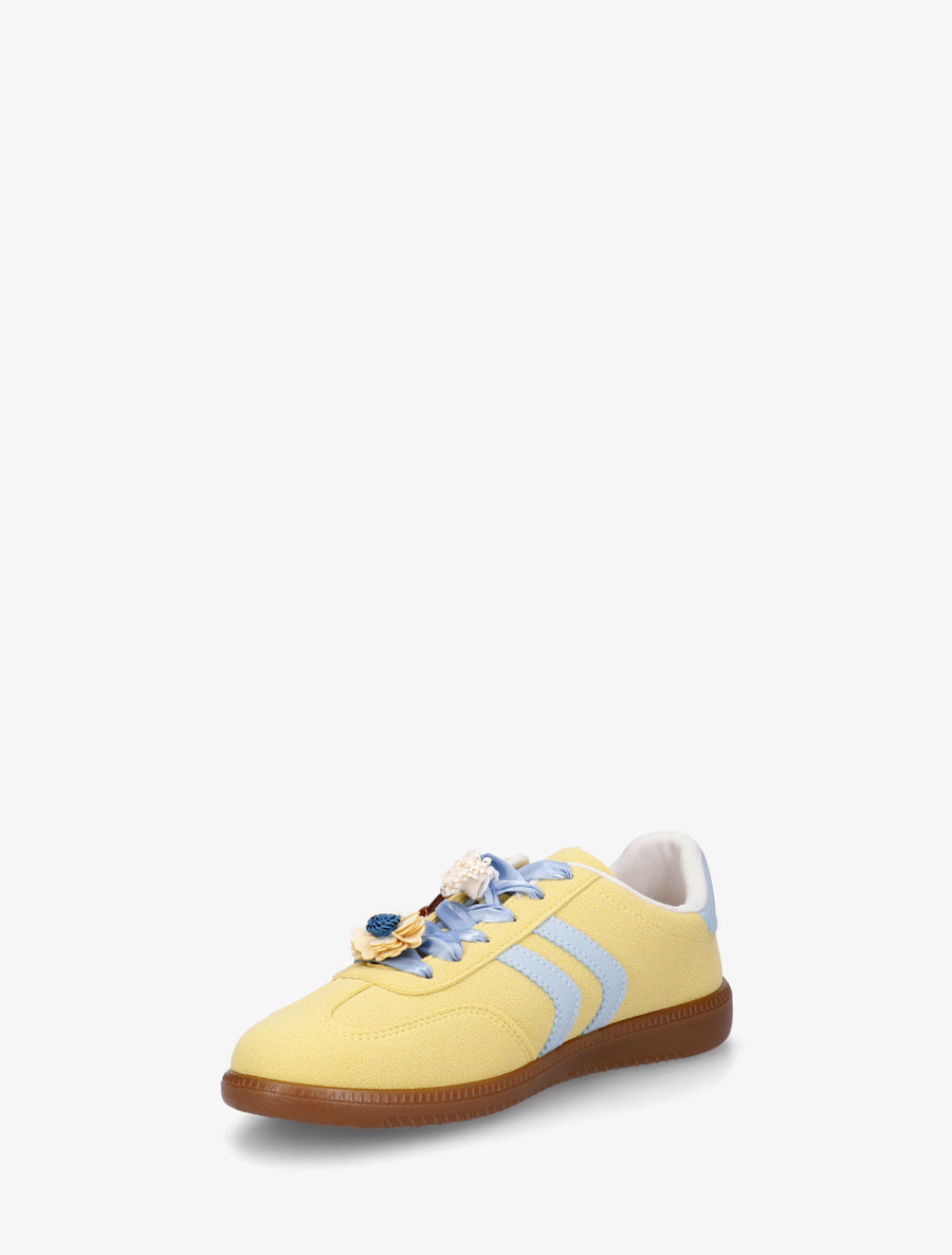 Sneakers à empiècement fleurs et bandes contrastantes - Jaune - 3