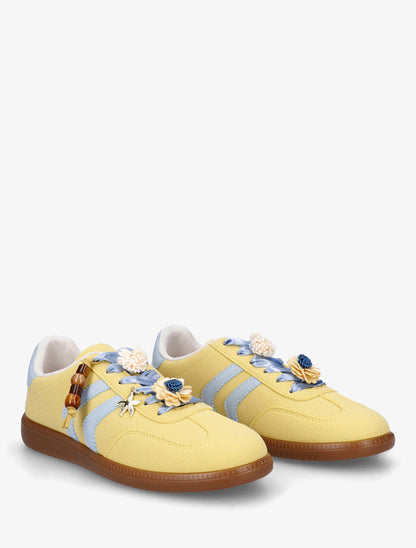 Sneakers à empiècement fleurs et bandes contrastantes - Jaune - 4