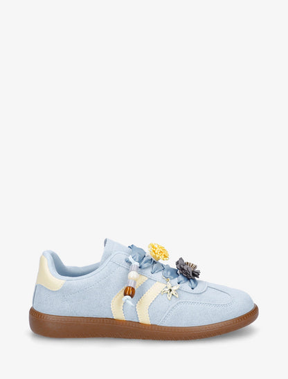 Sneakers à empiècement fleurs et bandes contrastantes - Bleu ciel - 1