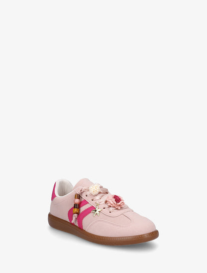 Sneakers à empiècement fleurs et bandes contrastantes - Rose - 2
