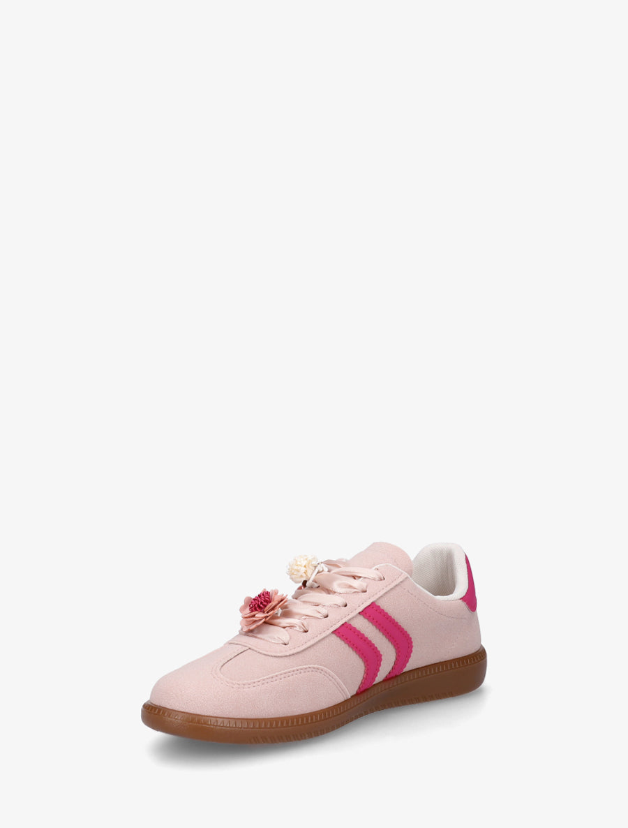 Sneakers à empiècement fleurs et bandes contrastantes - Rose - 3