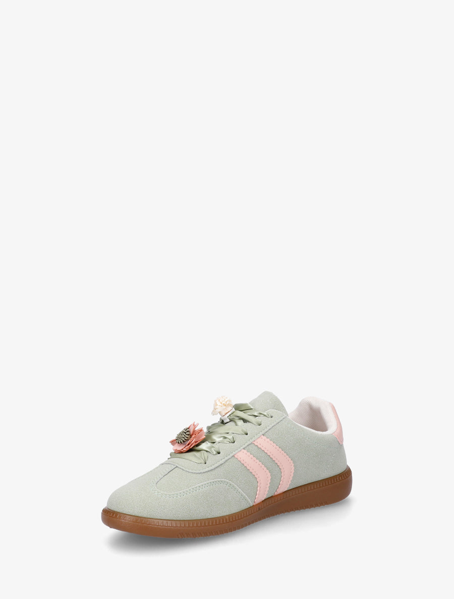 Sneakers à empiècement fleurs et bandes contrastantes - Vert d&