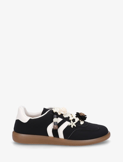 Sneakers à empiècement fleurs et bandes contrastantes - Noir - 1