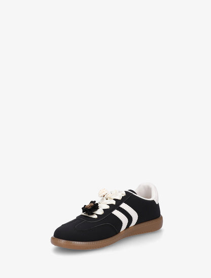 Sneakers à empiècement fleurs et bandes contrastantes - Noir - 3