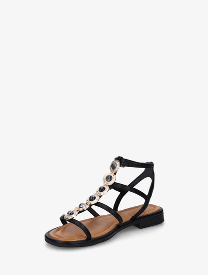 Nu-pieds style spartiates en simili à bijoux - Noir - 3