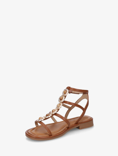 Nu-pieds style spartiates en simili à bijoux - Camel - 3