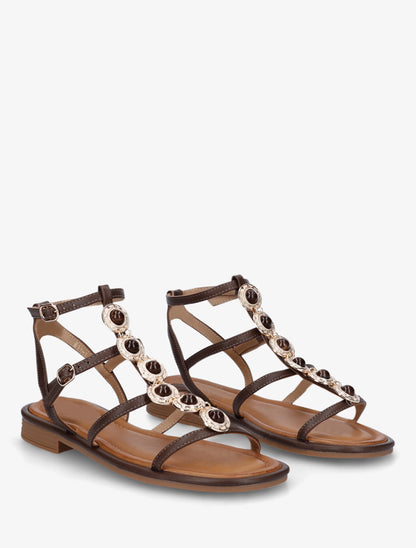 Nu-pieds style spartiates en simili à bijoux - Marron - 4