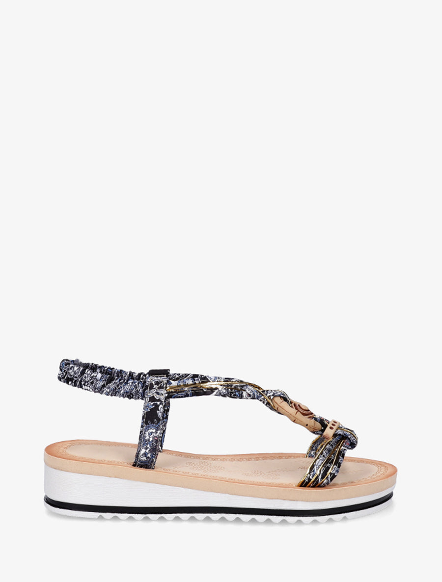 Sandales compensées à empiècement bijoux en bois - Noir - 1