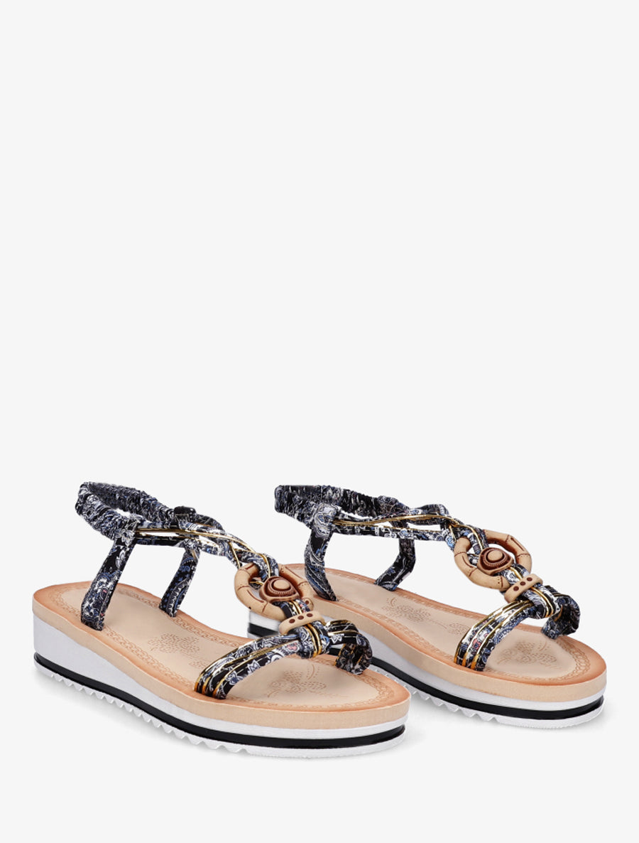 Sandales compensées à empiècement bijoux en bois - Noir - 4