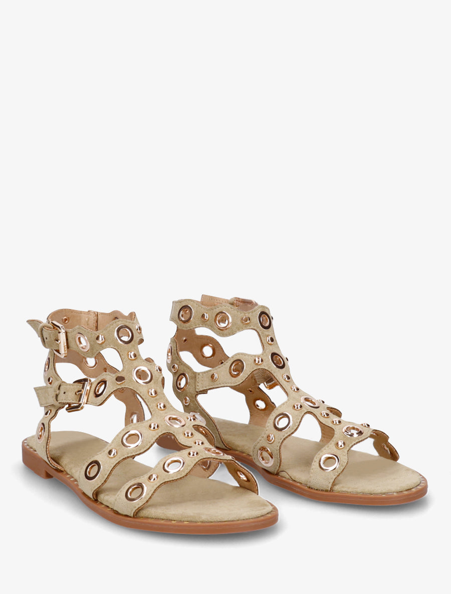 Nu-pieds style spartiates à œillets - Kaki clair - 4