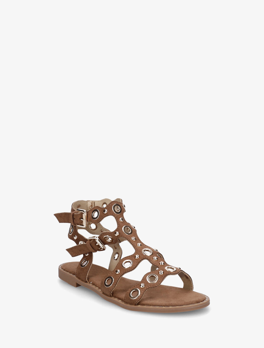 Nu-pieds style spartiates à œillets - Camel - 2