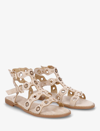 Nu-pieds style spartiates à œillets - Beige - 4