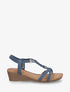 Sandales compensées en suédine à bride tressée - Bleu - 1