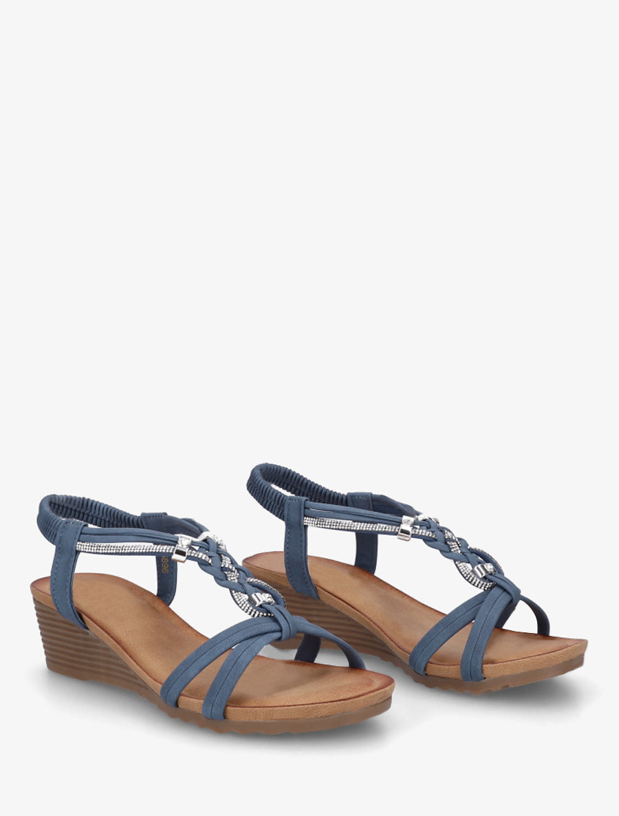 Sandales compensées à strass - Bleu - 4