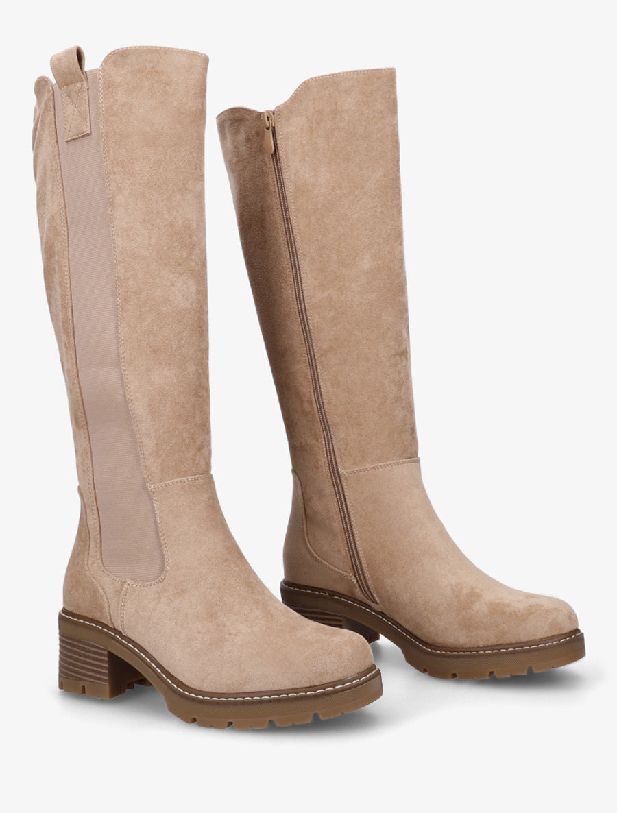 Bottes élastiquées en suédine à bout rond - Taupe - 4