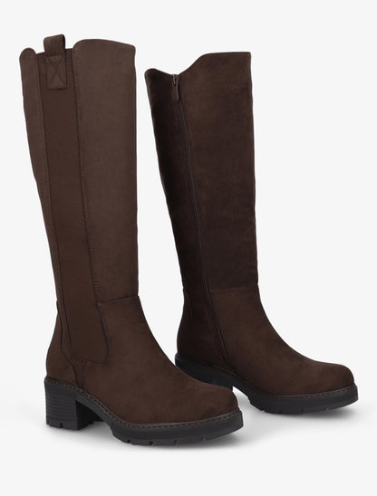 Bottes élastiquées en suédine à bout rond - Marron - 4