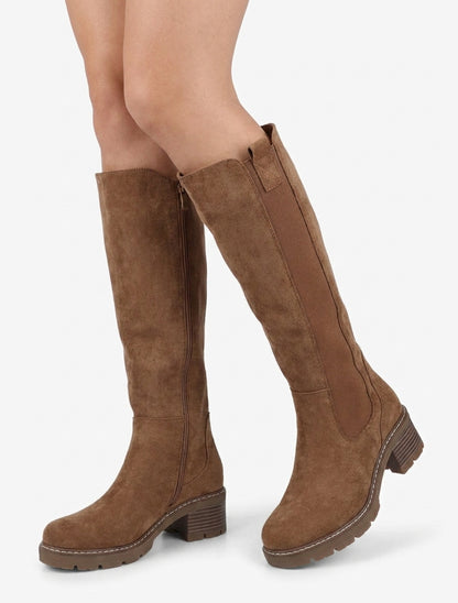 Bottes élastiquées en suédine à bout rond - Camel