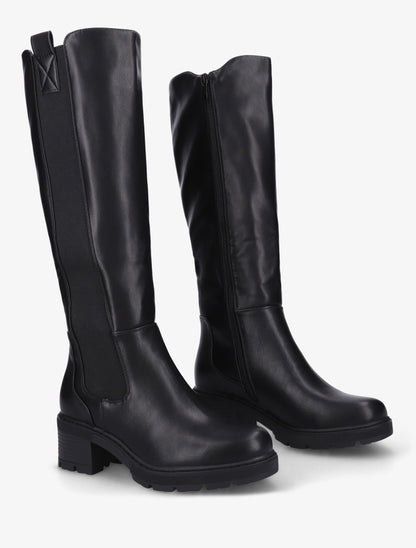 Bottes élastiquées en simili à bout rond - Noir - 4