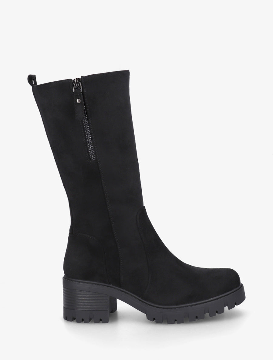 Bottines unies en suédine à zip décoratif - Noir - 1
