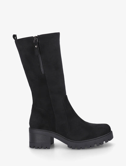 Bottines unies en suédine à zip décoratif - Noir - 1