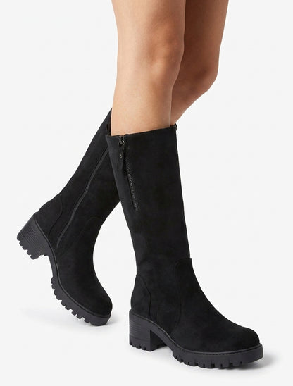Bottines unies en suédine à zip décoratif - Noir