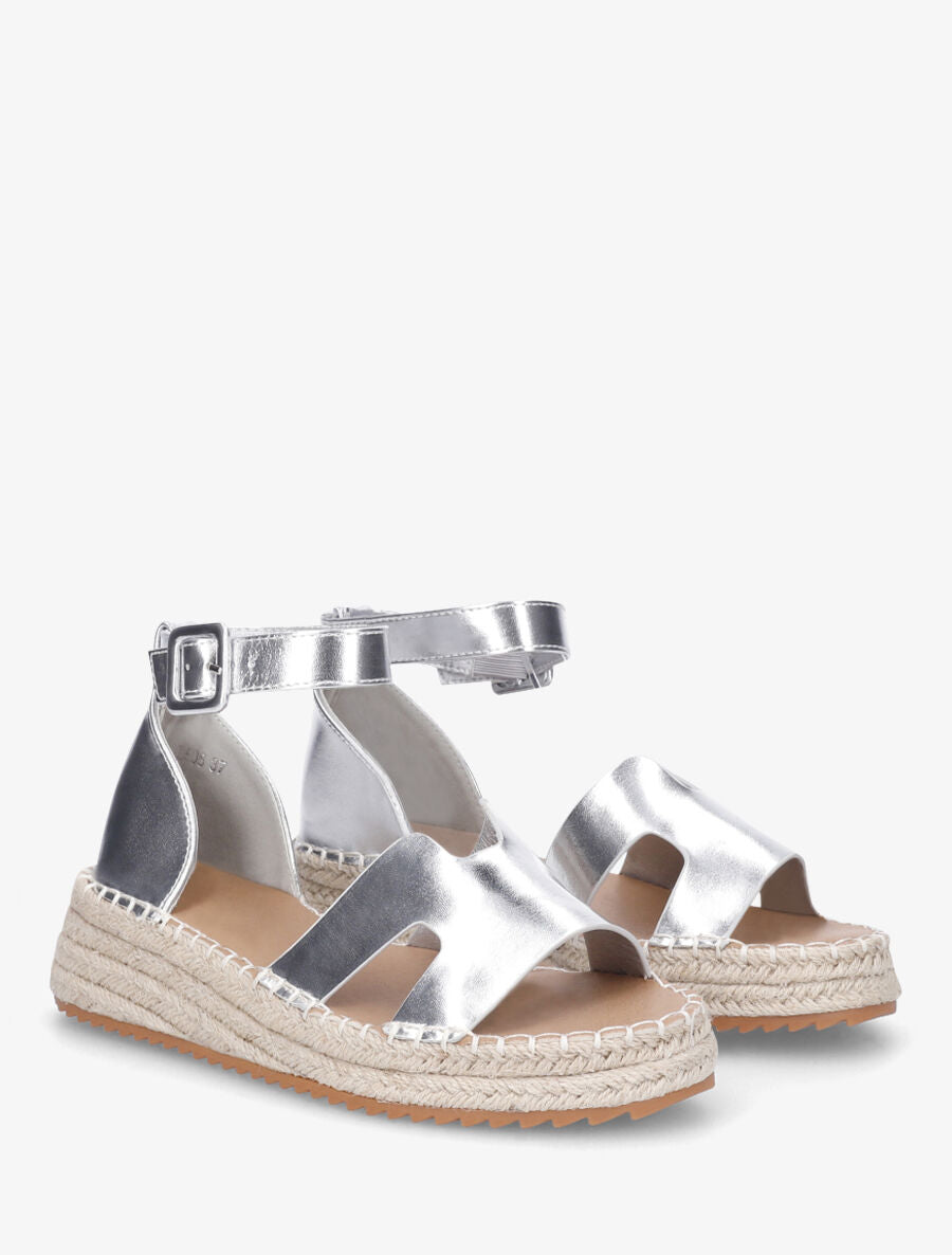 Sandales en simili style espadrilles - Argent - 4